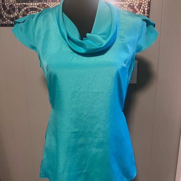 Banana Republic Teal Draped Short Sleeve Sleeveless Blouse Size XS - Picture 1 of 6